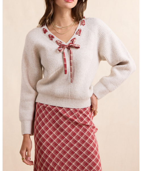 Sidney Plaid Lace Trim Sweater