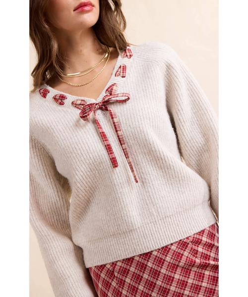 Sidney Plaid Lace Trim Sweater