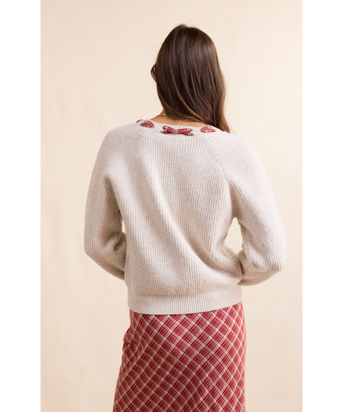 Sidney Plaid Lace Trim Sweater
