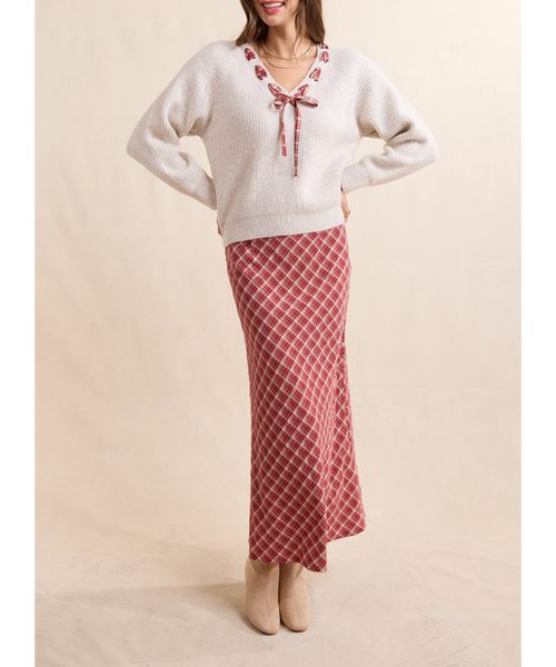 Sidney Plaid Lace Trim Sweater