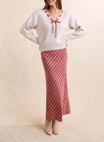 Sidney Plaid Lace Trim Sweater