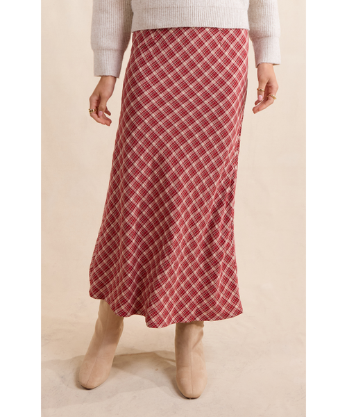 Falling Into You Plaid Midi Skirt