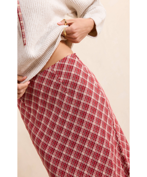 Falling Into You Plaid Midi Skirt