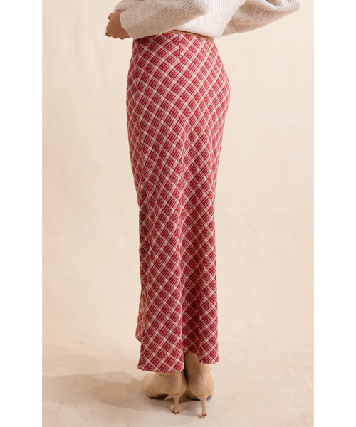 Falling Into You Plaid Midi Skirt
