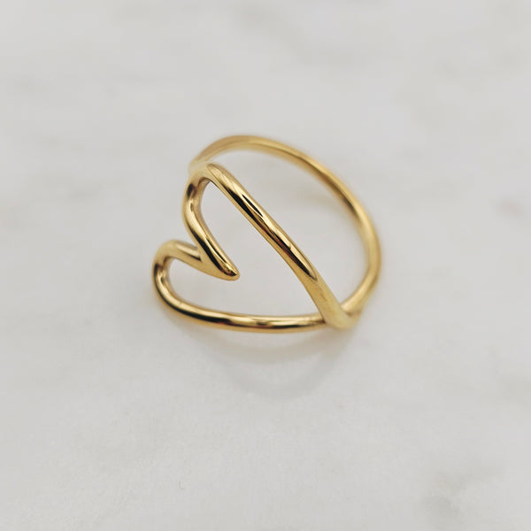 Sideways Gold Heart Shaped Ring - Size 7