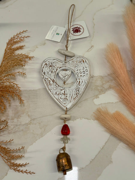 Heart in Heart Wood & Glass Windchime
