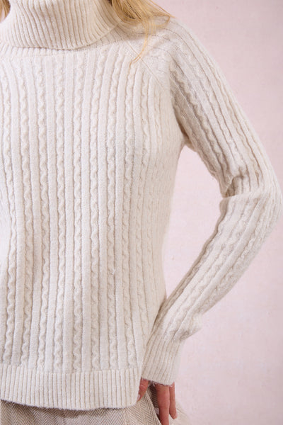 Cowl Neck Cable Knit Sweater