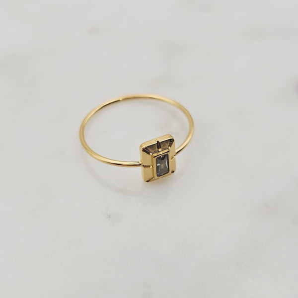 Small Gold Bar Ring w/small Rectangle CZ - Size 7