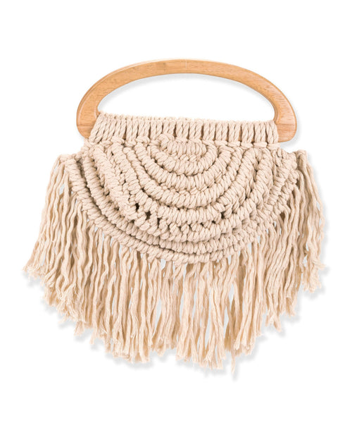 Boho Macrame Clutch Bag - Beige