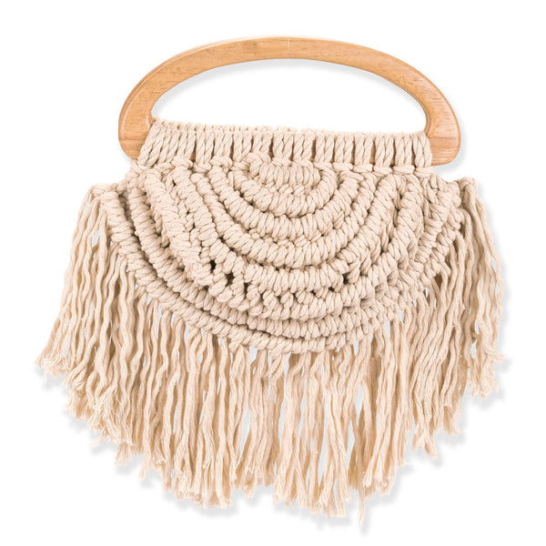 Boho Macrame Clutch Bag - Beige