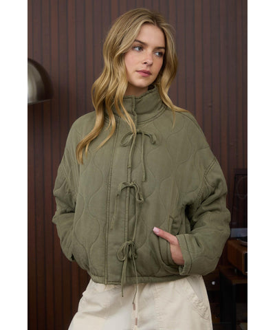Quilted Tie Front Puffer Jacket