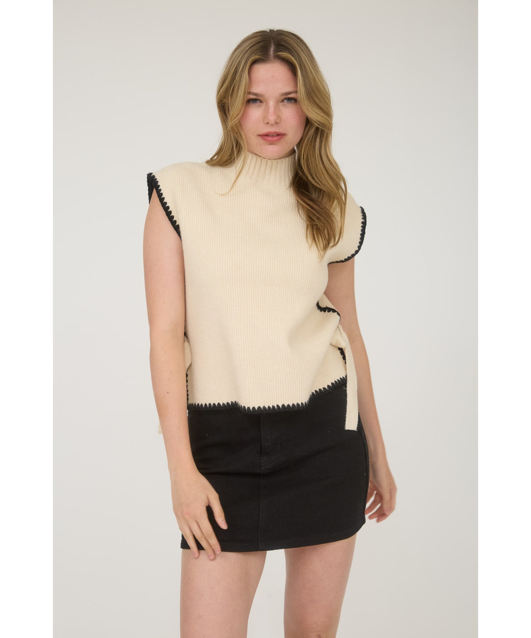 Mock Neck Tie Side Sweater Top