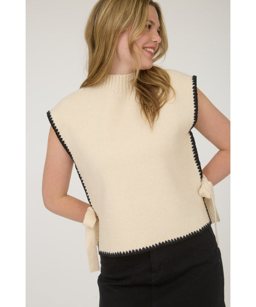 Mock Neck Tie Side Sweater Top