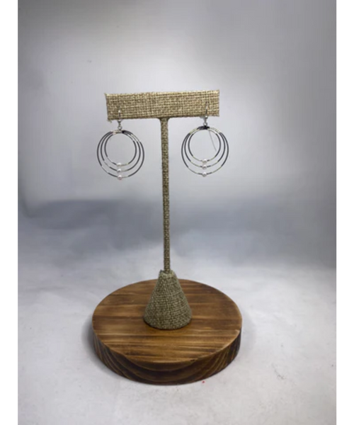 Triple Hoop & Pearl Earrings - Silver