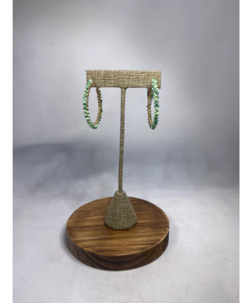 Beaded Hoop Earrings - Grass