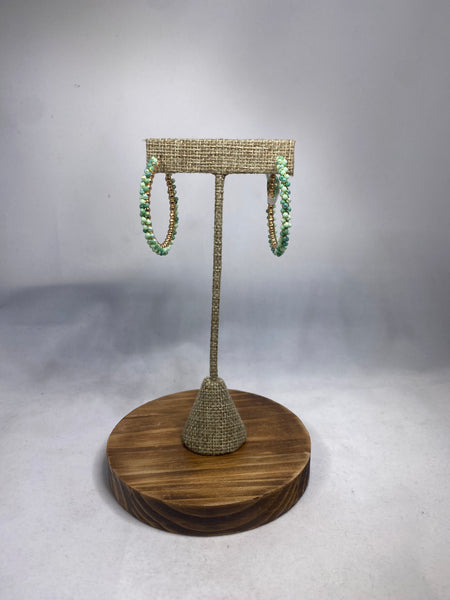 Beaded Hoop Earrings - Grass