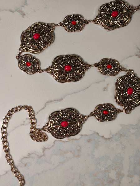 Talulah Concho Chain Belt - Coral