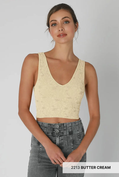 Lace V Neck Tank Top - Multiple Colors