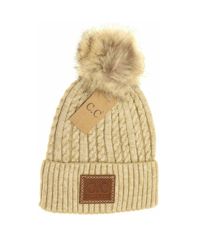 CC Beanie - Braided Ribbed Cuff Beanie - Beige