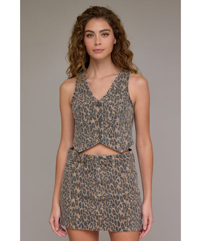 Leopard Denim Vest