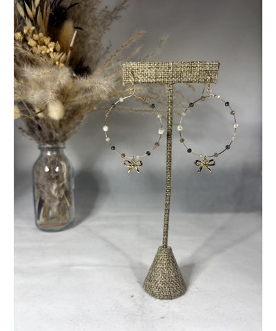 Beaded Hoop Earrings w/Bow
