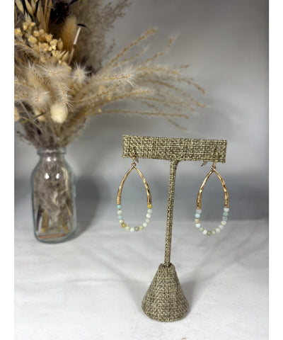 Gold beaded Teardrop Earrings - Gry/Blue