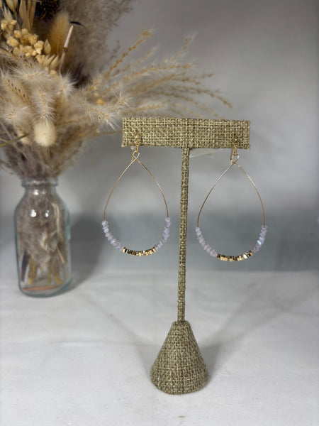 Gold Teardrop Beaded Hoop Earrings - Lavender