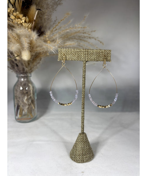 Gold Teardrop Beaded Hoop Earrings - Lavender