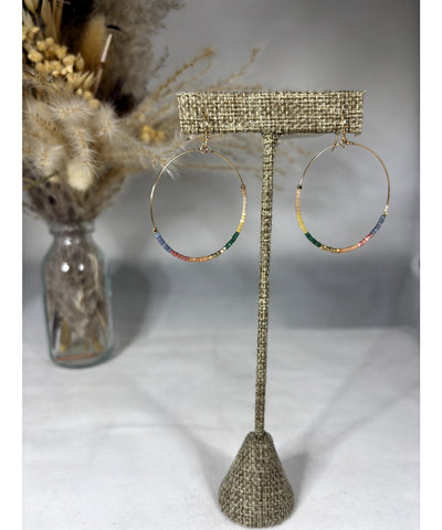 Gold Multi Color Beaded Hoop Earrings - Multi