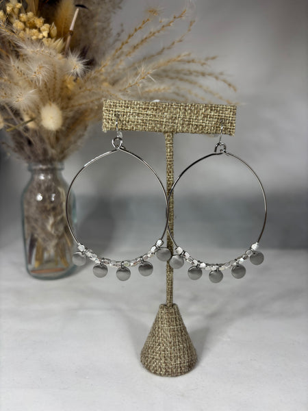 Large Beaded Hoop w/discs - Silver