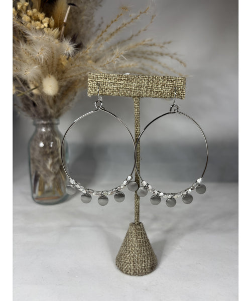 Large Beaded Hoop w/discs - Silver