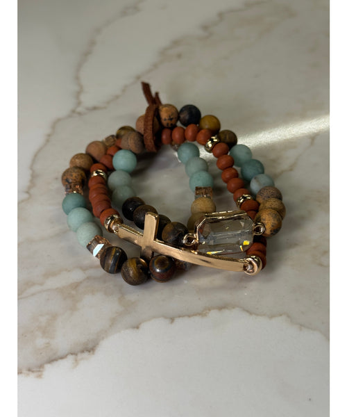 Cross & Stone Bracelet Stack