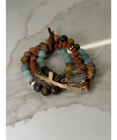 Cross & Stone Bracelet Stack