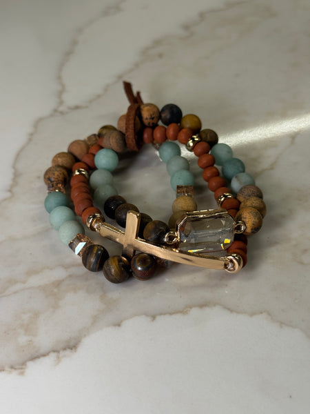 Cross & Stone Bracelet Stack