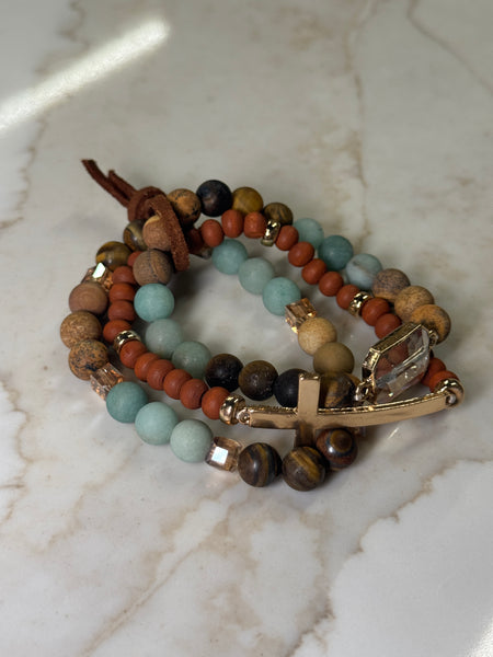 Cross & Stone Bracelet Stack