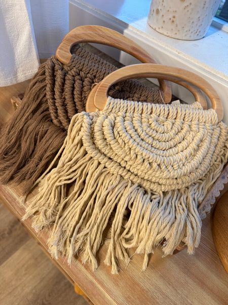 Boho Macrame Clutch Bag - Beige