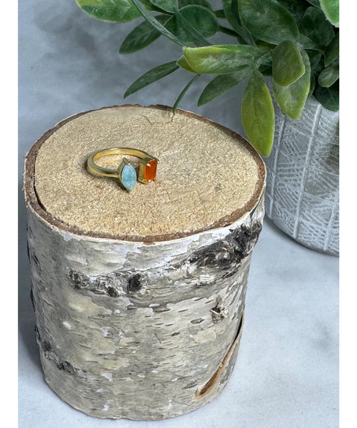 Natural Double Stone Wrap Ring - Blue/Brown