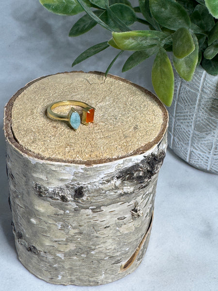 Natural Double Stone Wrap Ring - Blue/Brown