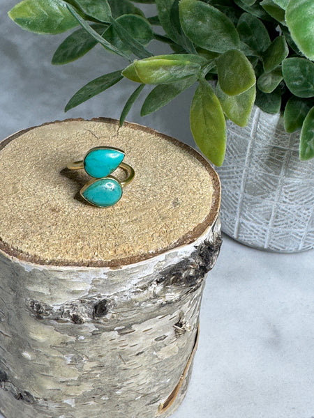Natural Double Stone Wrap Ring - Turq/Gold