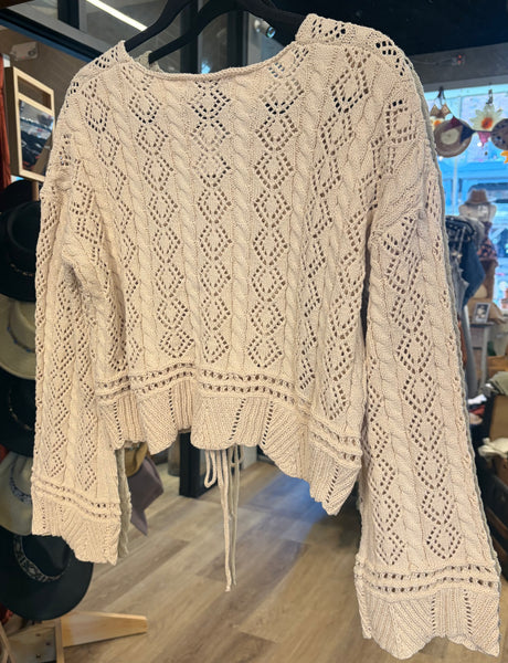 Stassi Open Knit Drawstring Sweater Cream