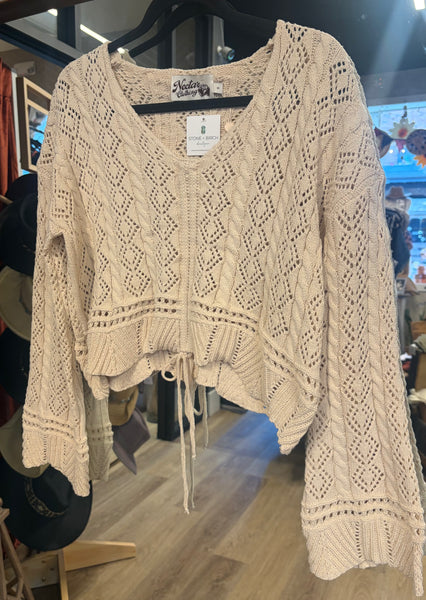 Stassi Open Knit Drawstring Sweater Cream