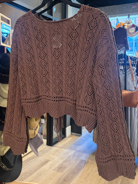 Stassi Open Knit Drawstring Sweater - Brown