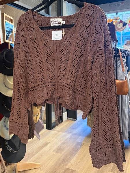 Stassi Open Knit Drawstring Sweater - Brown