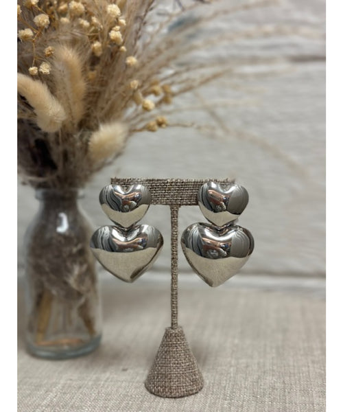 Bubble Heart Earrings - Silver