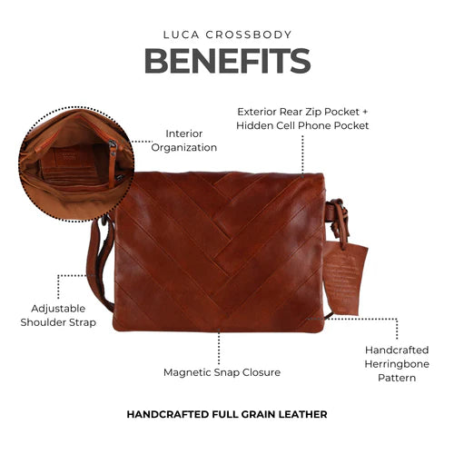 Primm Herringbone Flap Crossbody - Cognac