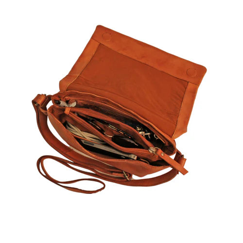 Primm Herringbone Flap Crossbody - Cognac