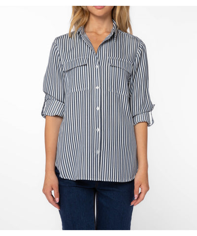 Riley French Striped Button Down - Navy/White