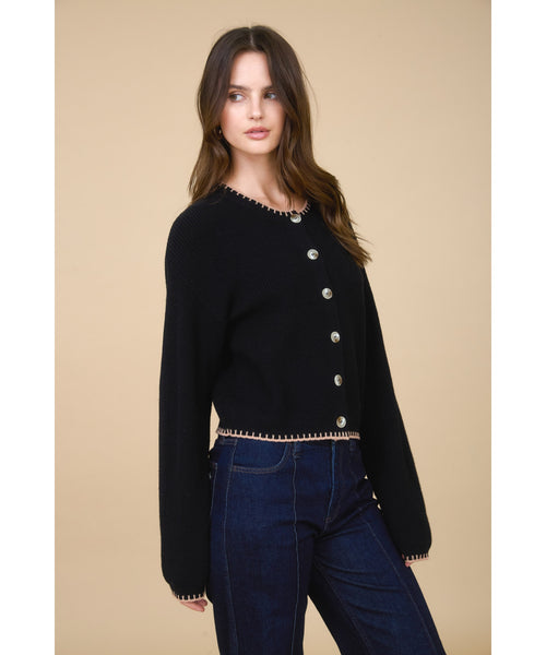 Contrast Stitch Knit Cardigan