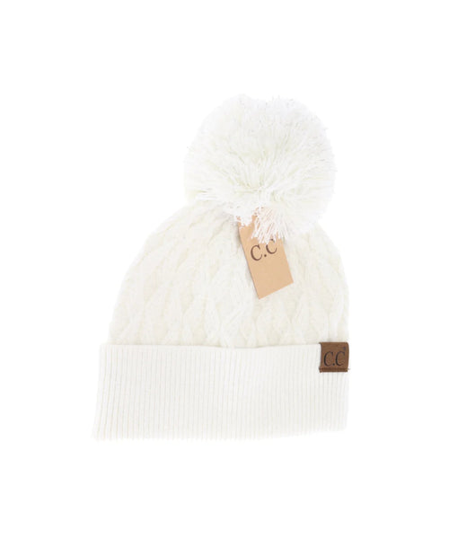 CC Beanie - Cable Knit Metallic - Ivory