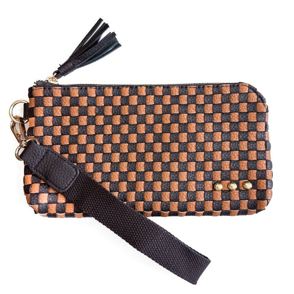 Emma Woven Clutch Wristlet - Checkered Coffee
